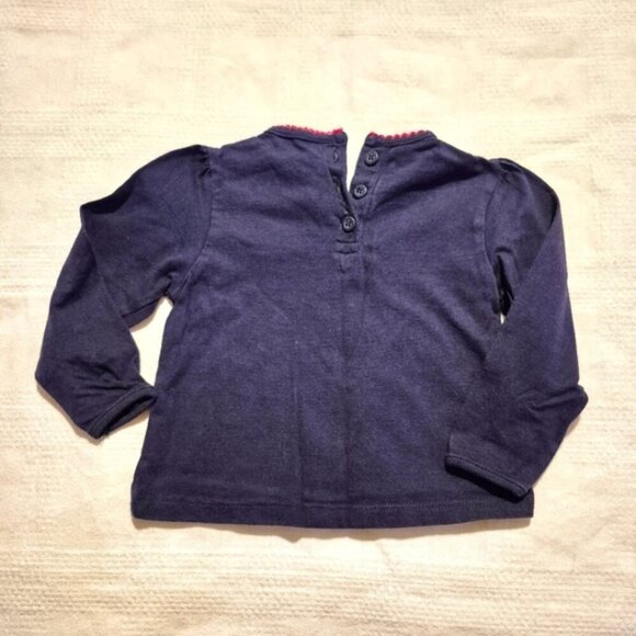 Jojo Maman Bébé girls size 12-18 months navy hedgehog with leaves shirt, guc - Picture 4 of 5